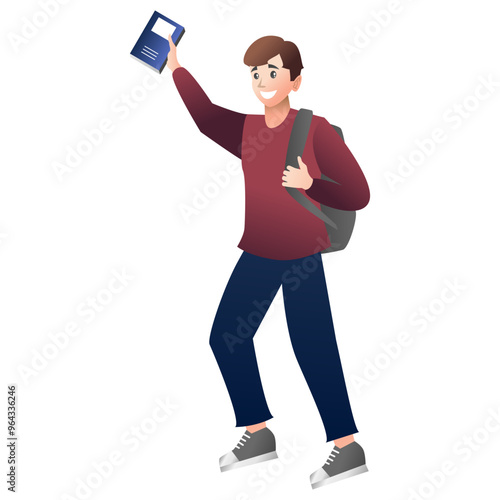 Illustration of a Male Student Holding Up a Book