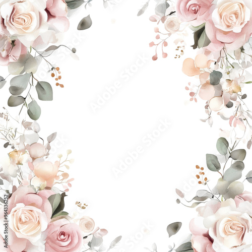 A beautiful floral frame adorned with pink roses and leaves, perfect for expressing love on special occasions like Valentine’s Day or weddings