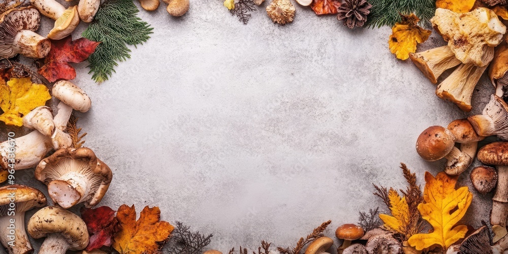 A beautiful autumn frame with leaves, mushrooms, and pinecones, perfect for seasonal designs or festive displays. A beautiful autumn frame with leaves, mushrooms, and pinecones, perfect for seasonal designs or festive displays.