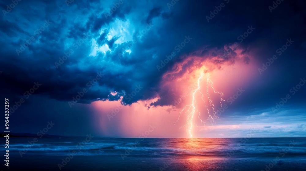 Lightning bolts illuminating a dark sky during a heavy storm, extreme weather, intense energy Lightning bolts illuminating a dark sky during a heavy storm, extreme weather, intense energy