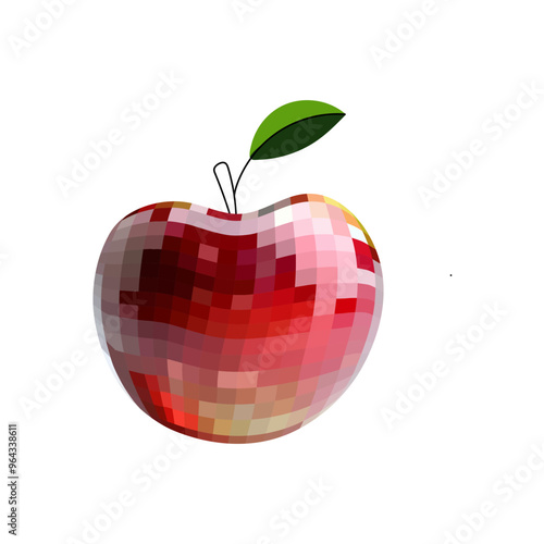 Disco mirror ball fruit, berry, apple . On white isolated background. Mosaic style