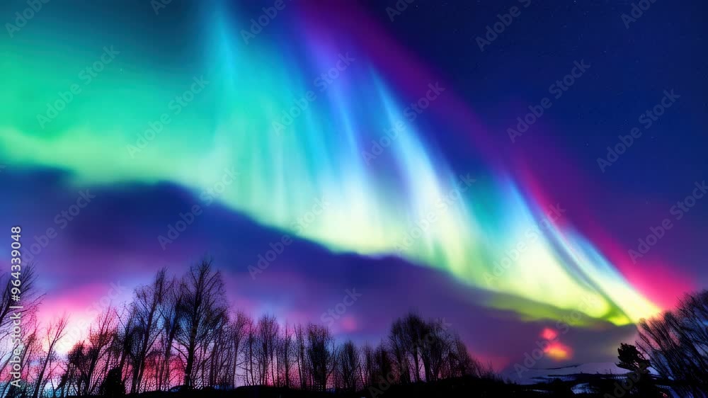 Aurora borel lights in the sky above a snowy landscape Aurora borel lights in the sky above a snowy landscape