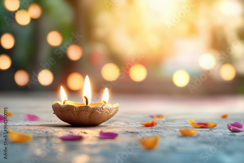 diwali festival of lights traditional oil lamp on table photo