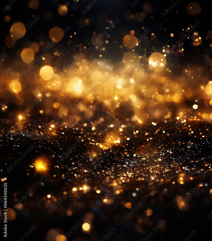 Naklejka premium display of golden glittering lights against a dark background, creating a mesmerizing and magical atmosphere.