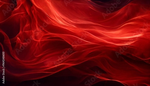 a close-up of a flowing, red fabric with a dynamic, swirling pattern. The fabric appears to be made of a material that resembles silk or a similar luxurious fabric. The