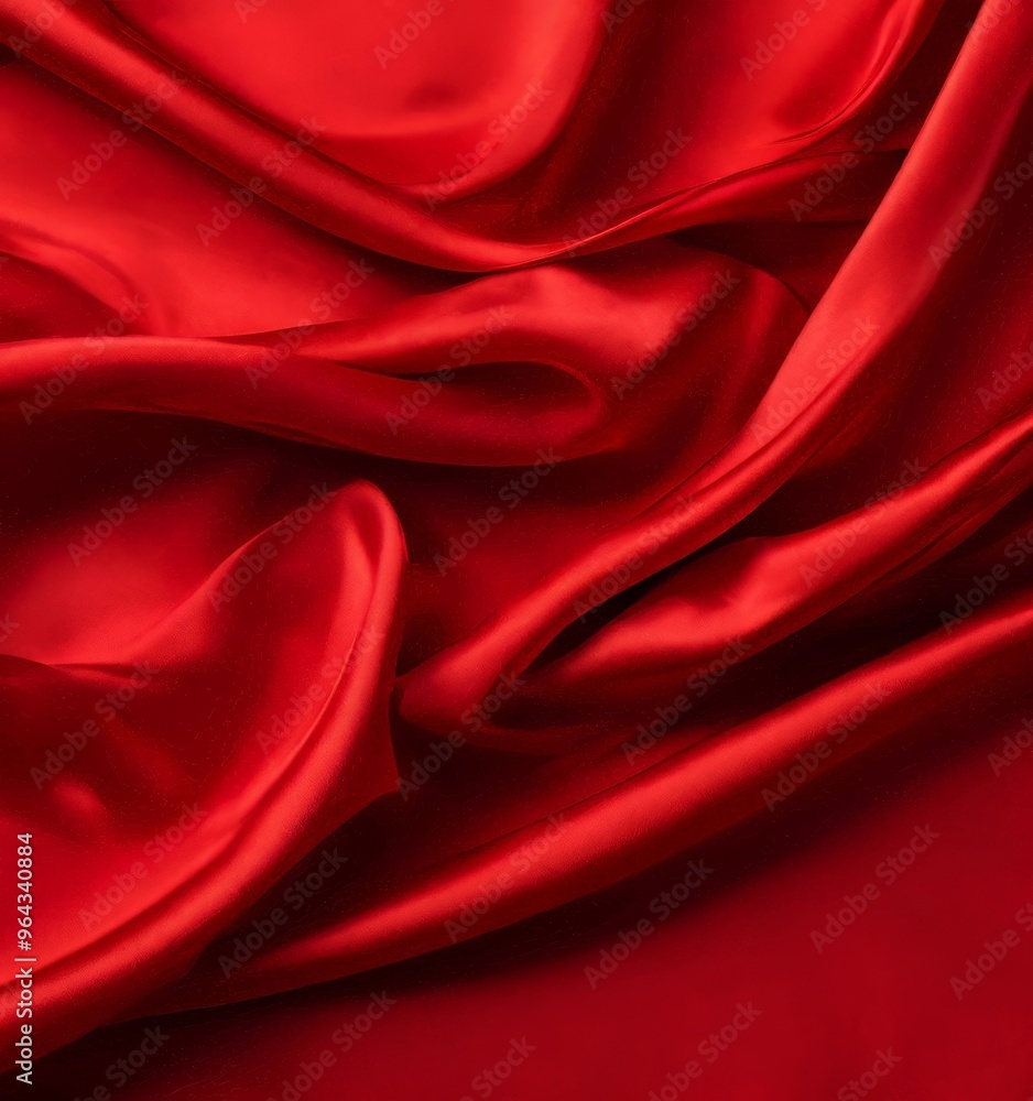 Obraz premium a close-up view of a flowing, red satin fabric, with its folds and creases creating a sense of movement and texture.