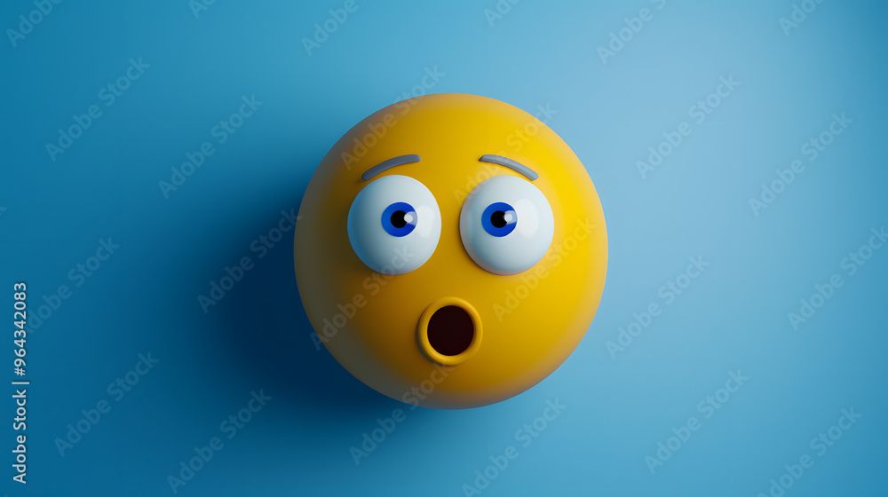 Fototapeta premium Confused eyes and mouth emoji expression on blue background