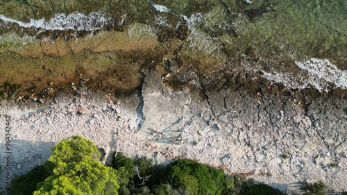 Croatia, Istria, Pula, aerial view to coastline with boats and seaground photo