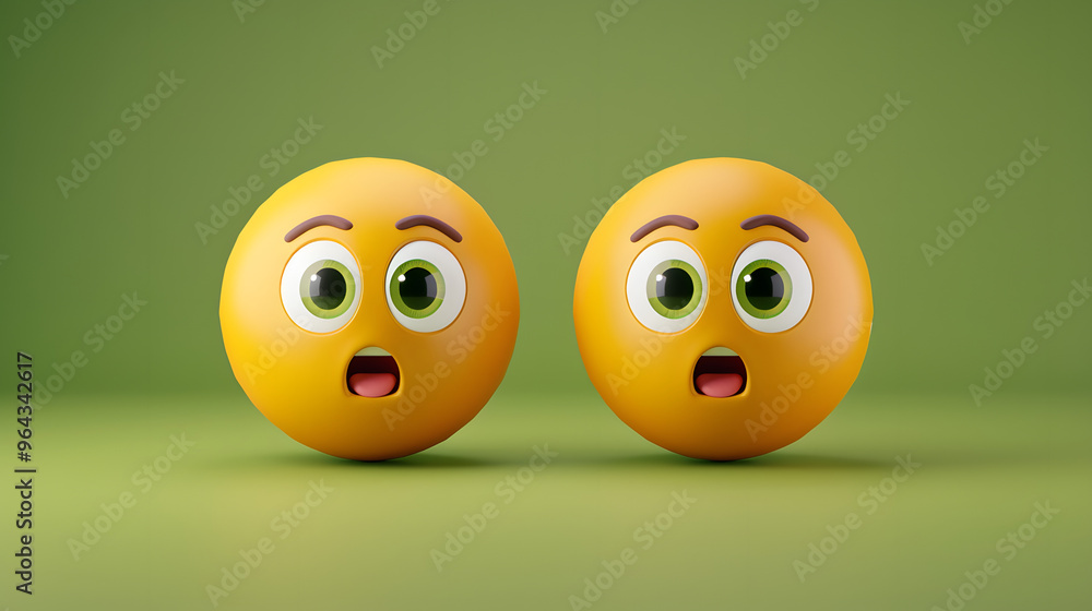 Confused eyes and mouth emoji expression on green background Confused eyes and mouth emoji expression on green background