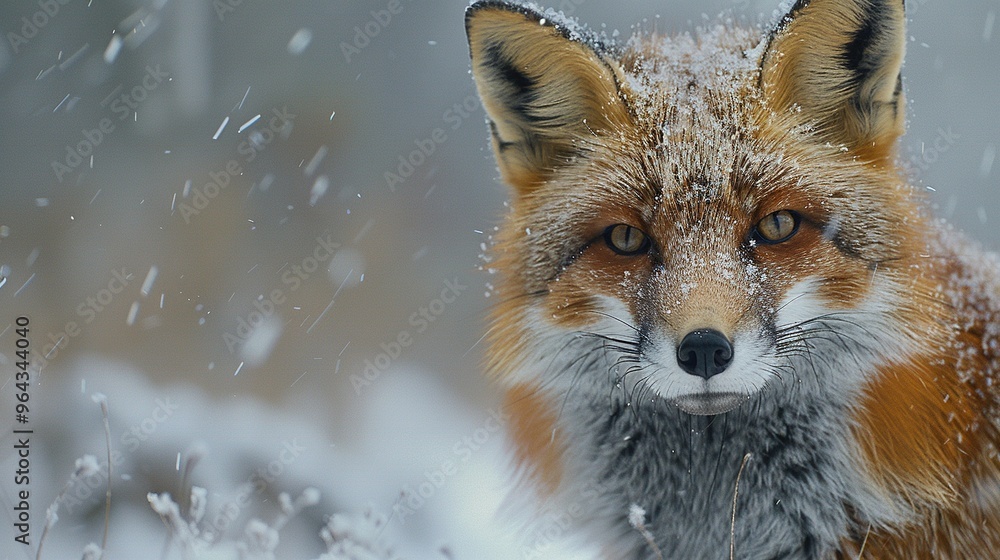 Fototapeta premium A fox is standing in the snow with its head up