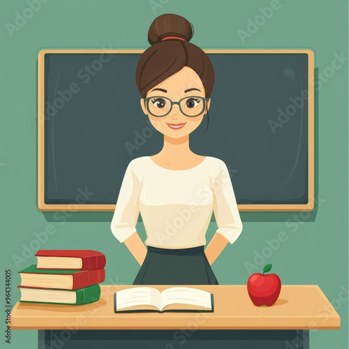Cartoon Teacher in Classroom