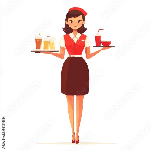 Retro Diner Waitress Illustration