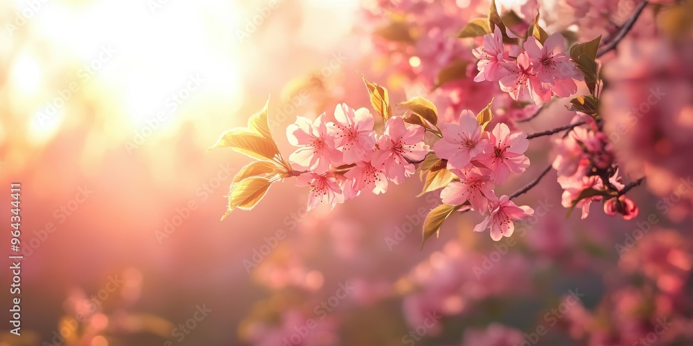 A serene spring scene featuring vibrant pink blossoms illuminated by warm sunlight, evoking feelings of tranquility and renewal. A serene spring scene featuring vibrant pink blossoms illuminated by warm sunlight, evoking feelings of tranquility and renewal.