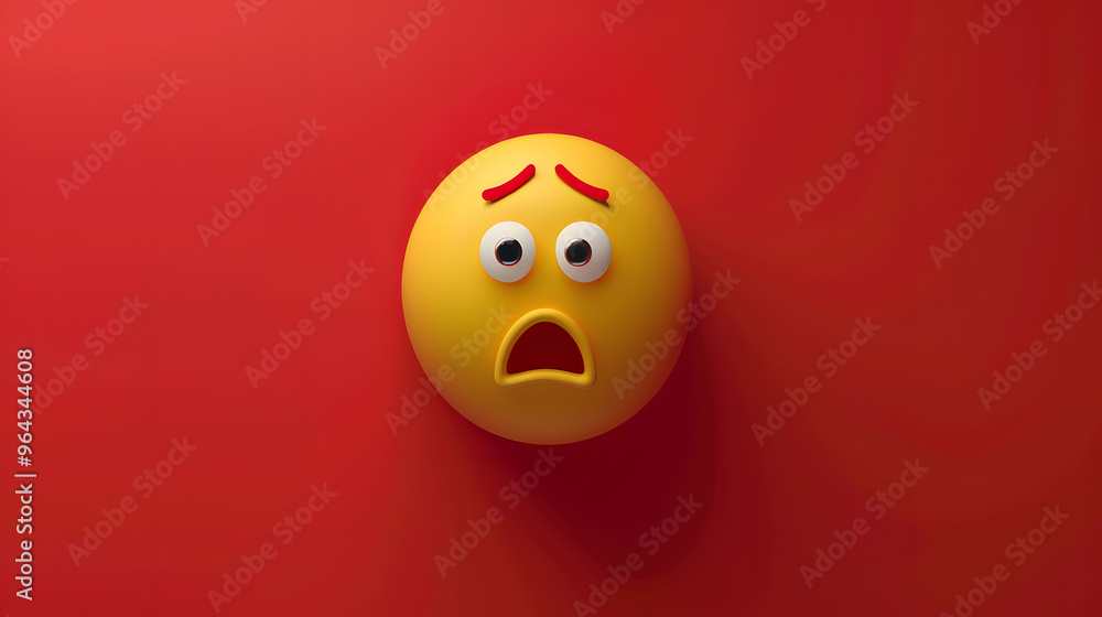 Confused eyes and mouth emoji expression on red background Confused eyes and mouth emoji expression on red background