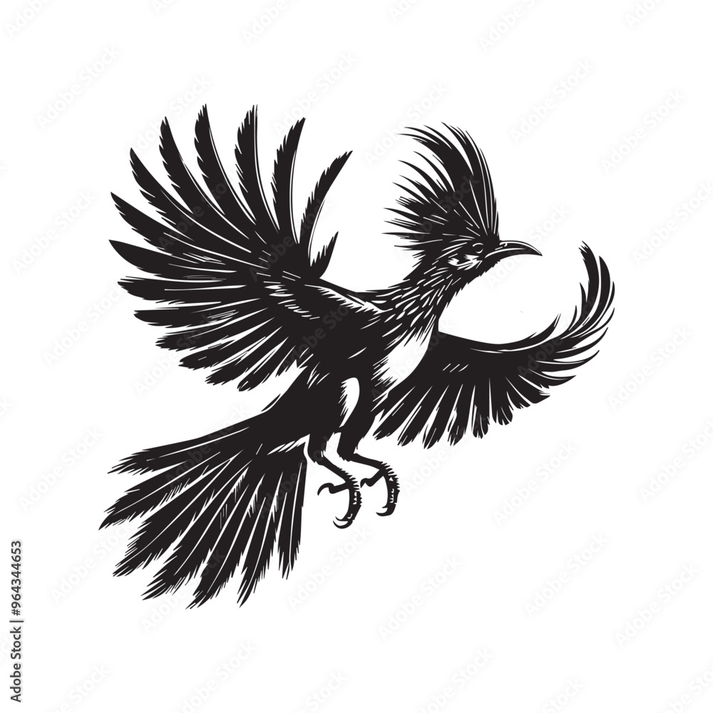 Fototapeta premium Hoatzin Bird Silhouette Clipart - Hoatzin Vector Illustration in black and white 