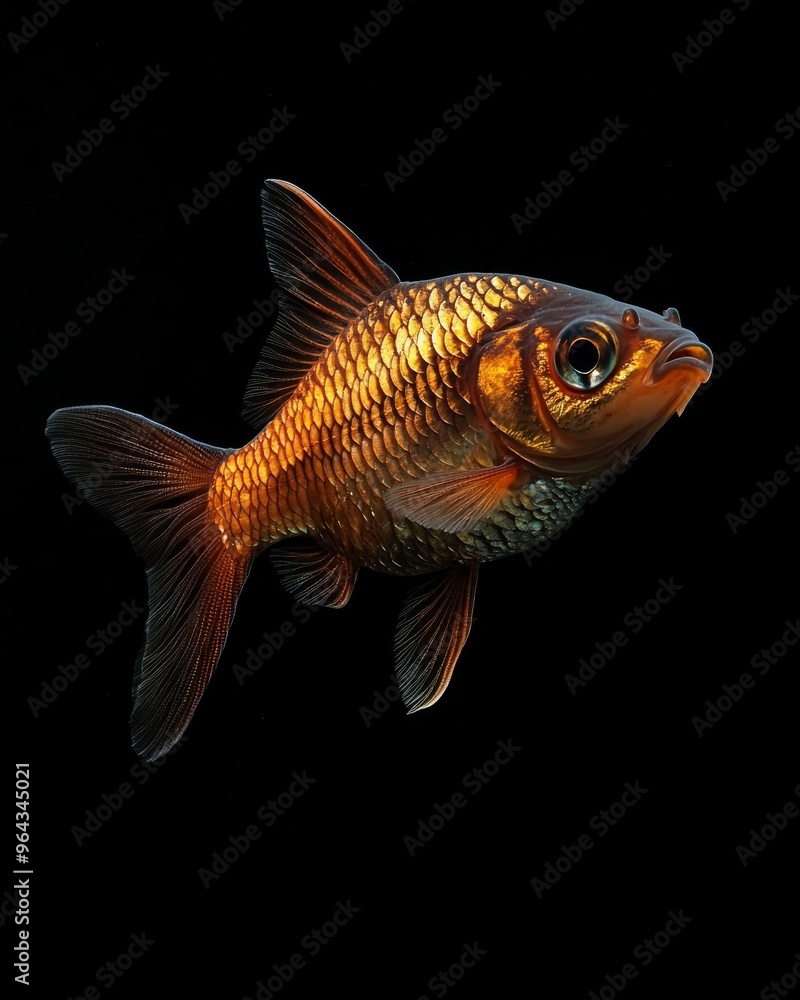 the Hampala Barb fish, portrait view, white copy space on right, Isolated on black Background the Hampala Barb fish, portrait view, white copy space on right, Isolated on black Background
