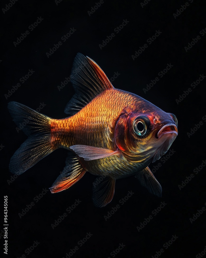 the Hampala Barb fish, portrait view, white copy space on right, Isolated on black Background the Hampala Barb fish, portrait view, white copy space on right, Isolated on black Background