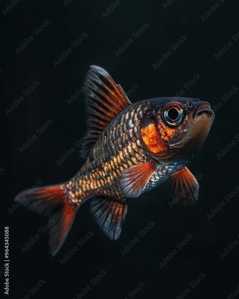 the Hampala Barb fish, portrait view, white copy space on right, Isolated on black Background the Hampala Barb fish, portrait view, white copy space on right, Isolated on black Background