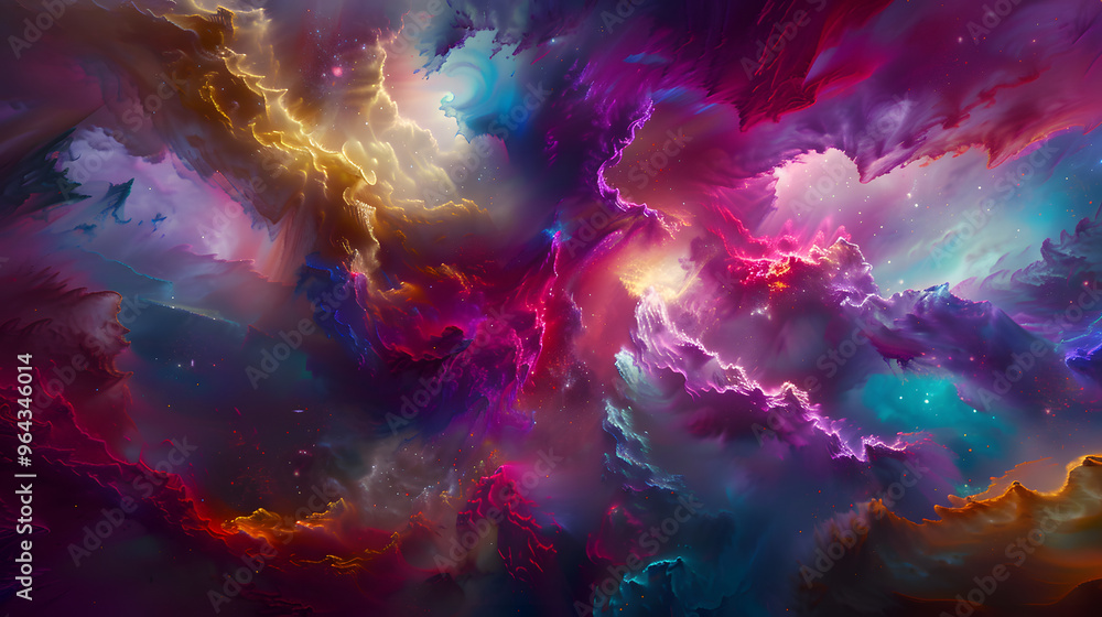 Fototapeta premium Cosmic nebula where gas clouds condense into microchips and star clusters form CPU architectures