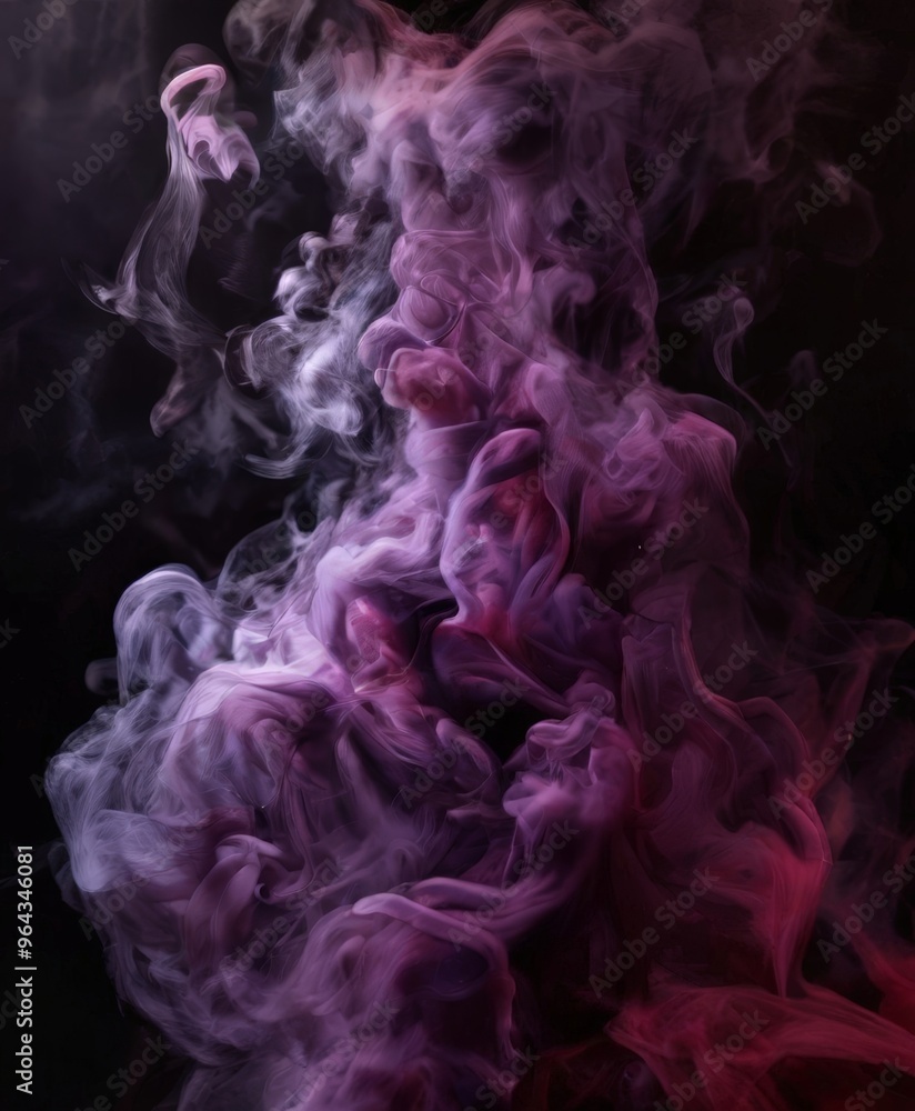 a swirling, ethereal smoke pattern in shades of purple and pink, with a dark background that accentuates the smoke's movement and depth. a swirling, ethereal smoke pattern in shades of purple and pink, with a dark background that accentuates the smoke's movement and depth.