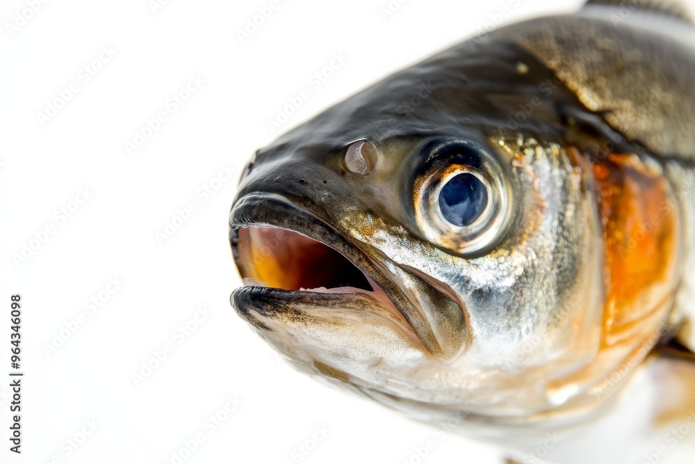 Mystic portrait of Milkfish in studio, copy space on right side, Anger, Menacing, Headshot, Close-up View, isolated on white background Mystic portrait of Milkfish in studio, copy space on right side, Anger, Menacing, Headshot, Close-up View, isolated on white background