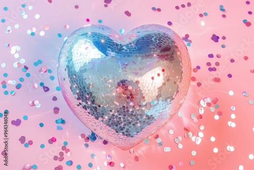 disco ball heart on a pink bokeh background for Valentine's day