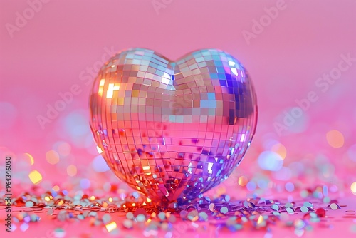 disco ball heart on a pink bokeh background for Valentine's day