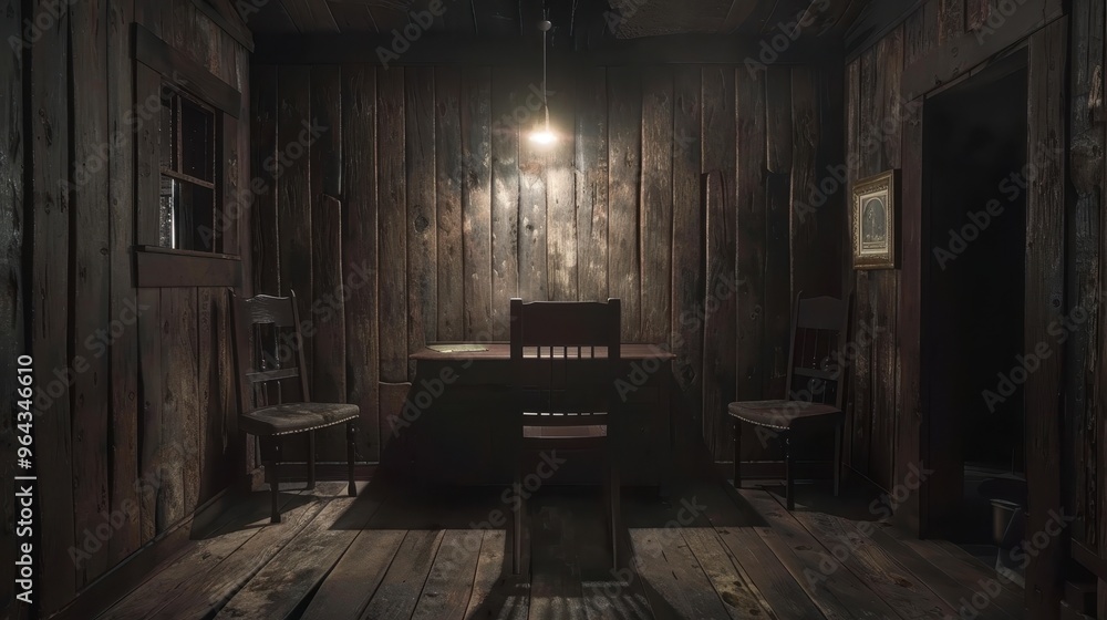 Rustic wooden interior, likely a cabin or a room in a log house, characterized by its wooden walls, floor, and furniture Rustic wooden interior, likely a cabin or a room in a log house, characterized by its wooden walls, floor, and furniture