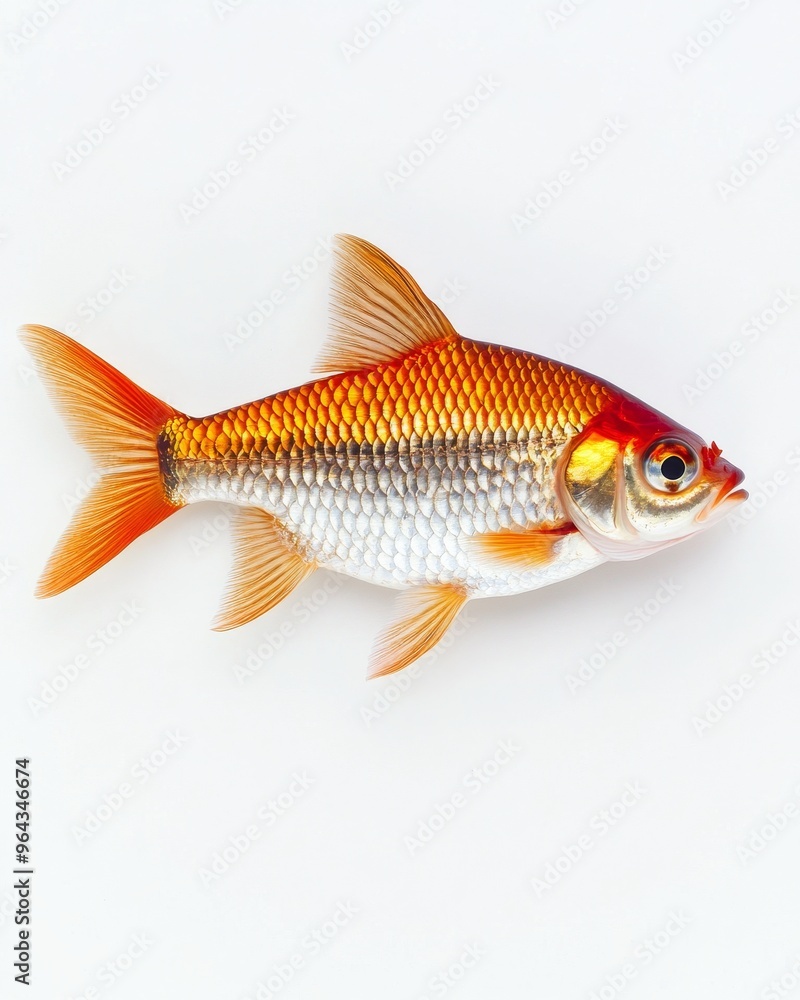 the Red Fin Barb fish, portrait view, white copy space on right, Isolated on white Background the Red Fin Barb fish, portrait view, white copy space on right, Isolated on white Background