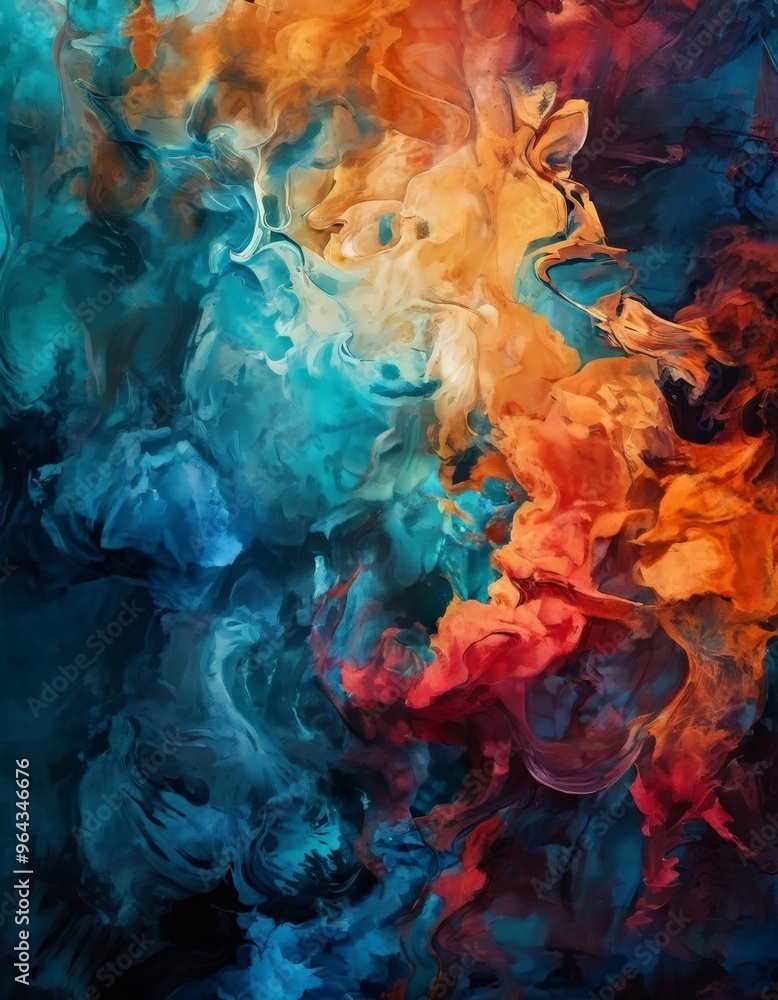 an abstract painting featuring a vibrant mix of colors, including blue, orange, and red, creating a dynamic and energetic composition. an abstract painting featuring a vibrant mix of colors, including blue, orange, and red, creating a dynamic and energetic composition.