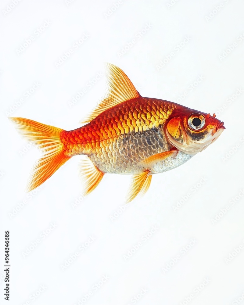 the Red Fin Barb fish, portrait view, white copy space on right, Isolated on white Background the Red Fin Barb fish, portrait view, white copy space on right, Isolated on white Background