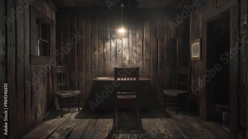 Wallpaper Mural Rustic wooden interior, likely a cabin or a room in a log house, characterized by its wooden walls, floor, and furniture Torontodigital.ca