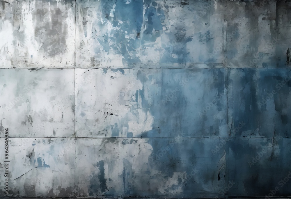 Obraz premium a textured concrete wall with a mix of blue, gray, and white colors, creating a visually striking and somewhat distressed appearance.