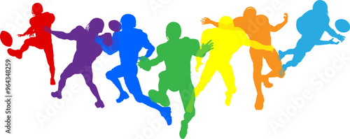 Silhouette American football player set. Active sports people healthy players fitness silhouettes concept.
