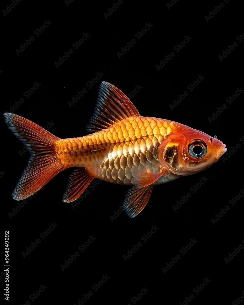 the Java Barb fish, portrait view, white copy space on right, Isolated on black Background the Java Barb fish, portrait view, white copy space on right, Isolated on black Background