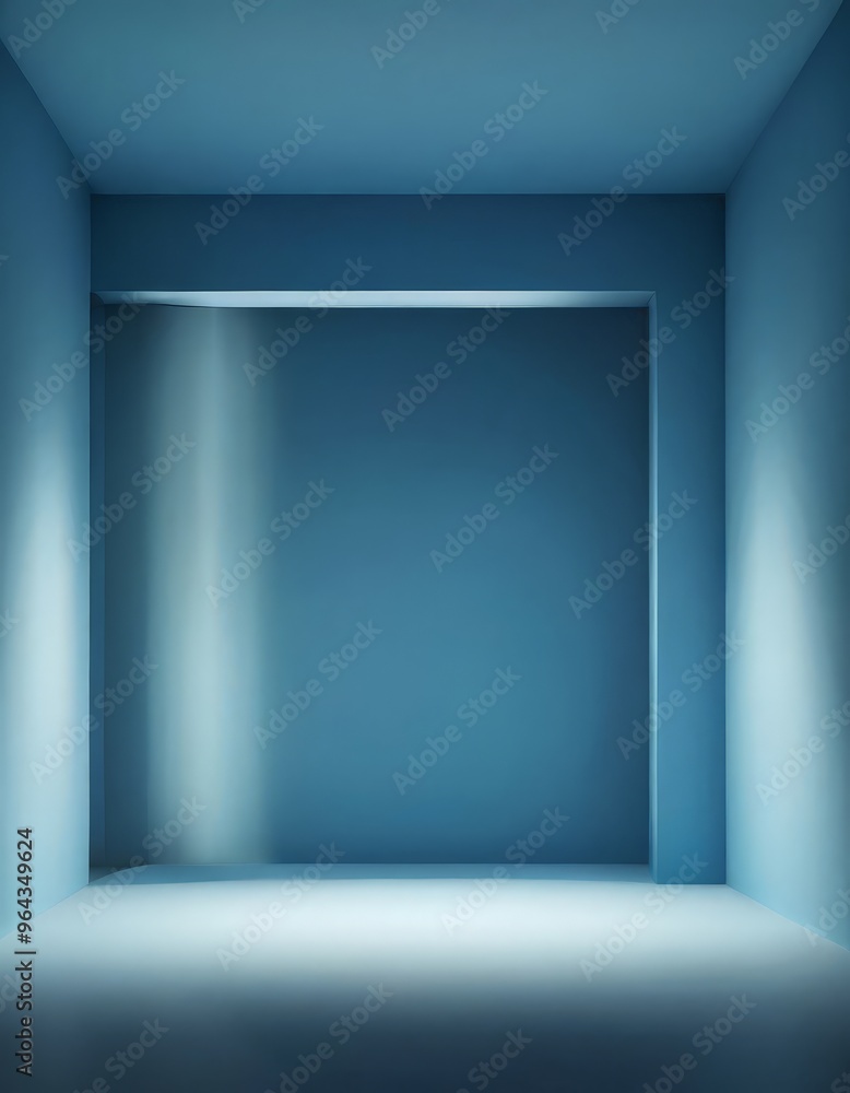 An empty room with a blue wall and a white floor, illuminated by a single light source on the left side. An empty room with a blue wall and a white floor, illuminated by a single light source on the left side.