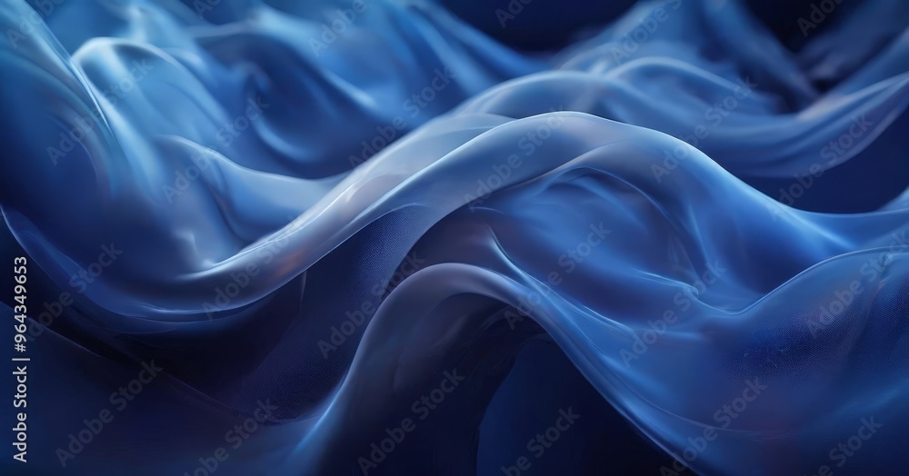 Fototapeta premium a close-up view of a flowing, wavy fabric with a deep blue hue, creating a sense of movement and fluidity.
