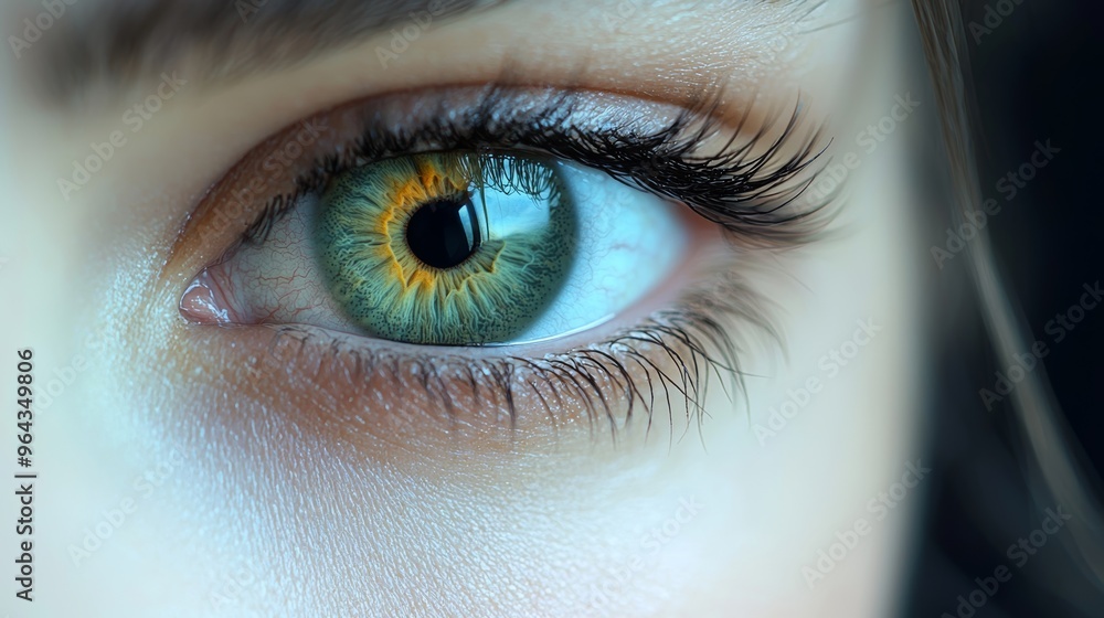 Close-up view of a human eye highlighting vibrant colors and intricate details in natural light Close-up view of a human eye highlighting vibrant colors and intricate details in natural light