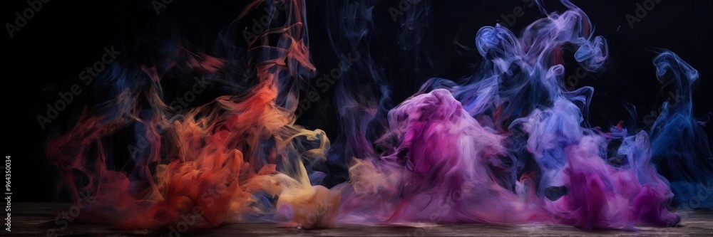 a dynamic scene of swirling smoke in vibrant colors, including orange, blue, and purple, against a dark background. a dynamic scene of swirling smoke in vibrant colors, including orange, blue, and purple, against a dark background.