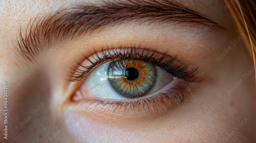Obraz premium Beautiful close-up of an eye showcasing vibrant colors and intricate details during natural daylight