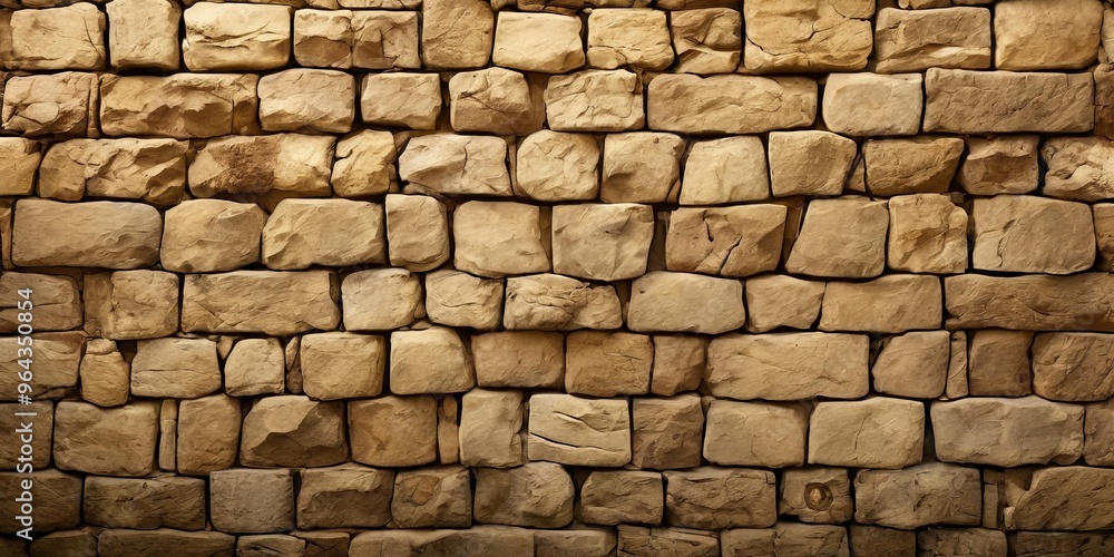 Fototapeta premium A close-up view of a stone wall composed of irregularly shaped stones in various shades of brown, arranged in a grid-like pattern.