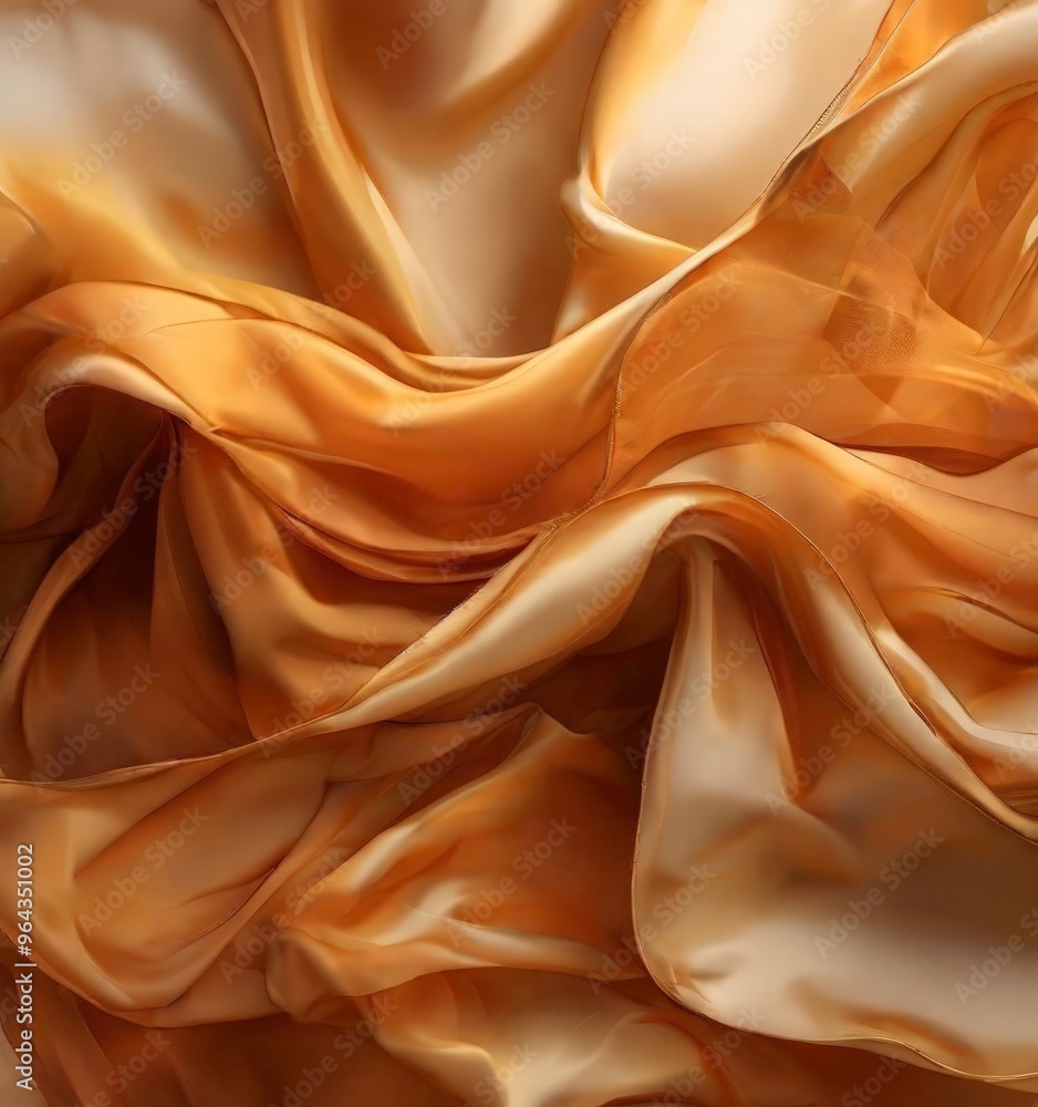 Obraz premium a close-up view of a flowing, textured fabric in shades of orange and beige, with a soft, flowing appearance.