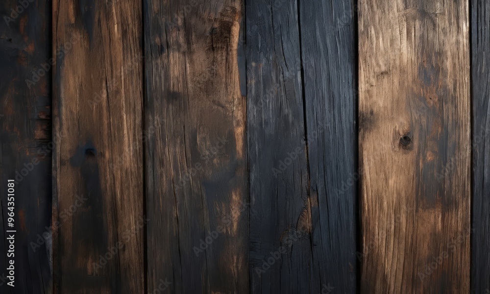 Fototapeta premium a close-up view of a wooden surface with dark and light-colored planks arranged in a vertical pattern.