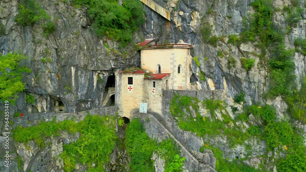San Giovanni d'Antro. Village and castle church perched on the mountain's vertical wall. Ancient settlement. San Giovanni d'Antro. Village and castle church perched on the mountain's vertical wall. Ancient settlement.