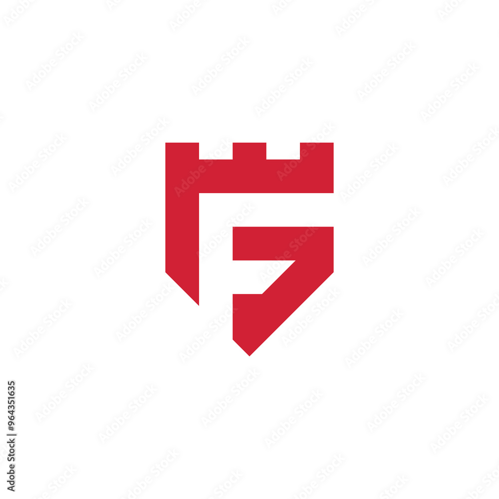Fototapeta premium Geometric Fortress Negative Space Letter F Logo design vector template