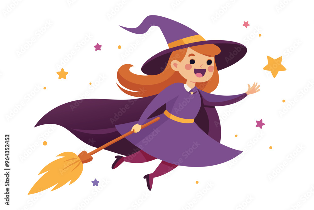 Silhouette of a Flying Witch on a Broomstick with Bats - Halloween Illustration Silhouette of a Flying Witch on a Broomstick with Bats - Halloween Illustration