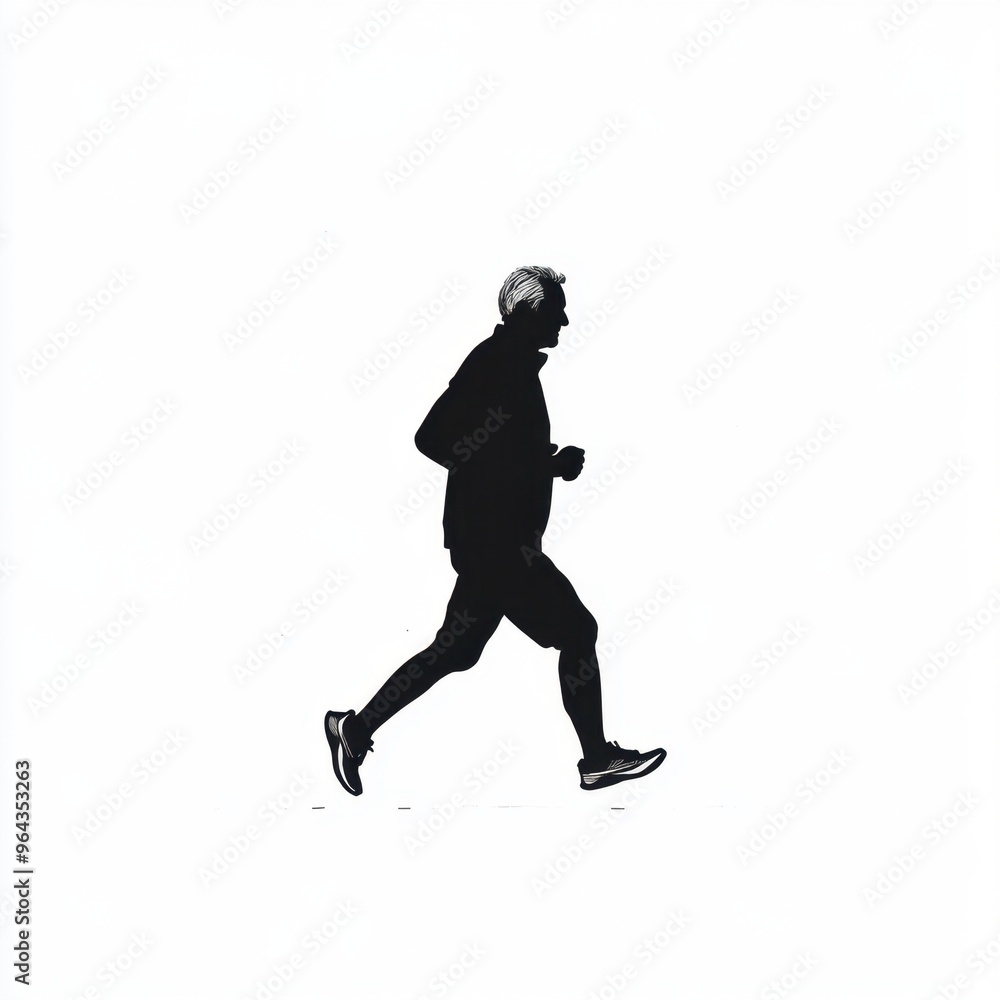 Silhouette of elderly man running for fitness and health on white background Silhouette of elderly man running for fitness and health on white background