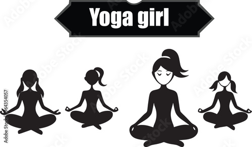 Yoga Girl Dark Silhouette Shapes Vector Set