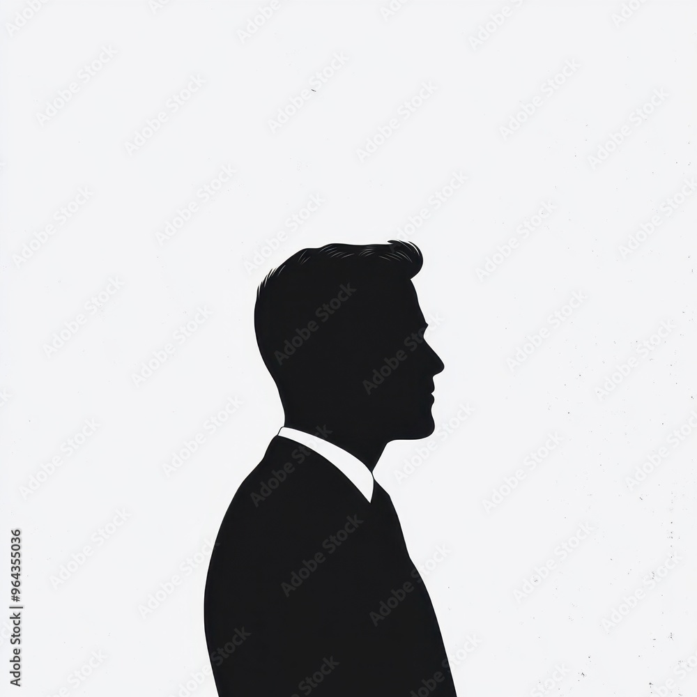 Minimalist silhouette of businessman in profile on white background Minimalist silhouette of businessman in profile on white background
