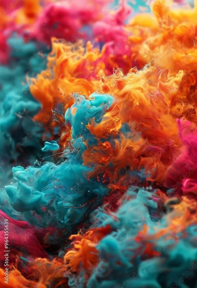 Fototapeta premium a vibrant abstract composition featuring a swirling pattern of blue, orange, and pink hues, with some areas appearing more intense and others more subdued.